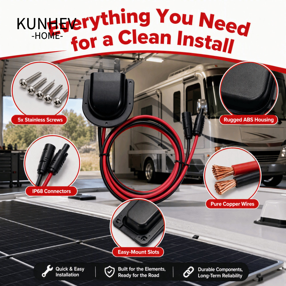 KUNHEV Cable Entry Gland, MC4 Connectors ABS Housing Junction Box, Bền 10FT 10AWG Cable Entry Housin