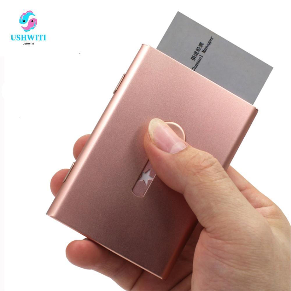 MLINX Thumb Slide Out Business Name Card Holder Hand Push Metal Creative Scrub Wallet Box Men ID Car