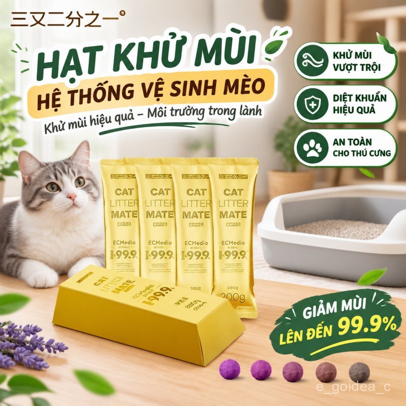 Hạt khử mùi cho chậu cát mèo, khử mùi diệt khuẩn, không phải baking soda, hạt khử mùi thú cưng