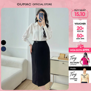 Chân váy nữ công sở bút chì suông đính nút xẻ đắp trước thanh lịch thời trang GUMAC LVE0107