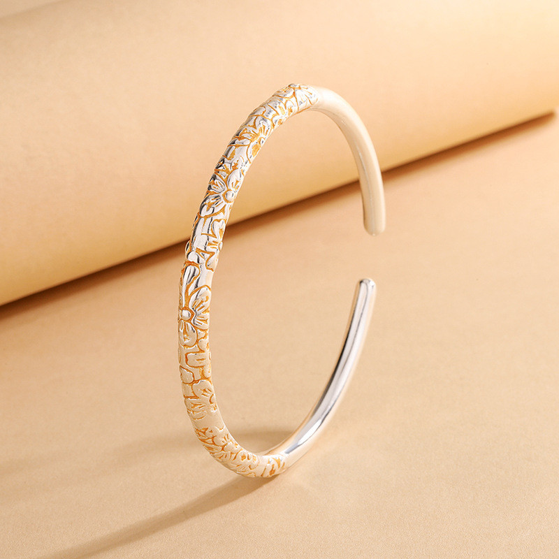 Hot Sale#Huasheng White Copper Cherry Blossom Gold-Plated Bracelet for Women, Open Solid Fashion Ver