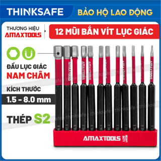 Bộ 12 mũi bắn vít lục giác chống trượt AMAXTOOLS Thép S2 siêu cứng HRC60 Mũi bắn vít siêu cứng chống trượt- Thinksafe 