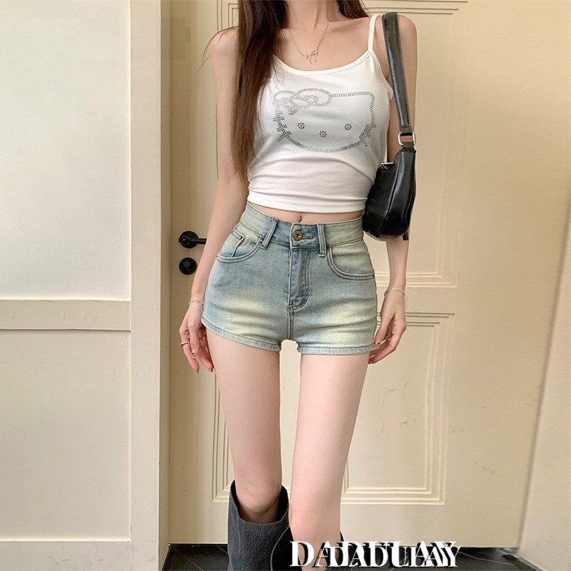 Shorts Women's Denim Shorts High Waist Tight Fitting Hip American Style