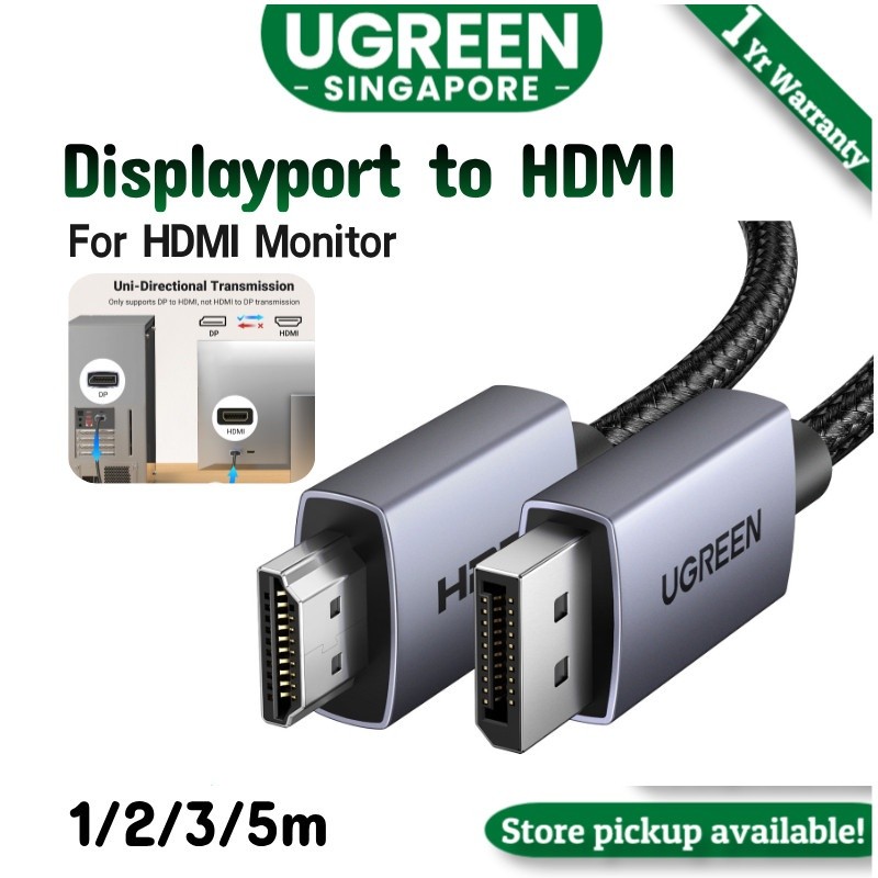 UGREEN 4K Displayport to HDMI Monitor Cable single direction UHD DP to HDMI Connector for monitor wi