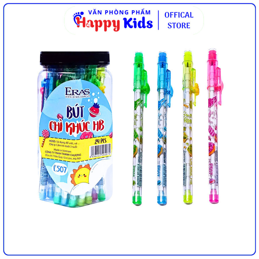 Chì khúc Eras E507 bút chì HB Thiết Kế Cầm Chắc Tay, Thân Bút Có Nhiều Màu Dễ Thương VPP HAPPY KIDS