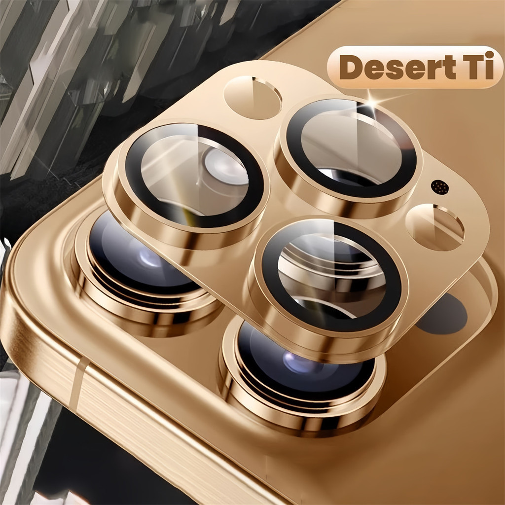 Sa Mạc Titan Một Thân Cho iPhone 16 Pro Max Kim Loại Bảo Vệ Ống Kính Máy Ảnh Mặt Sau Kính Cường Lực 