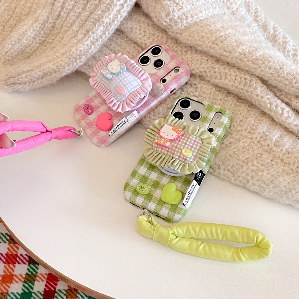 Vỏ bảo vệ 3D Hello Kitty Cat Bracket Plush CHO IPHONE 17 16 15 14 13 PROMAX PLUS