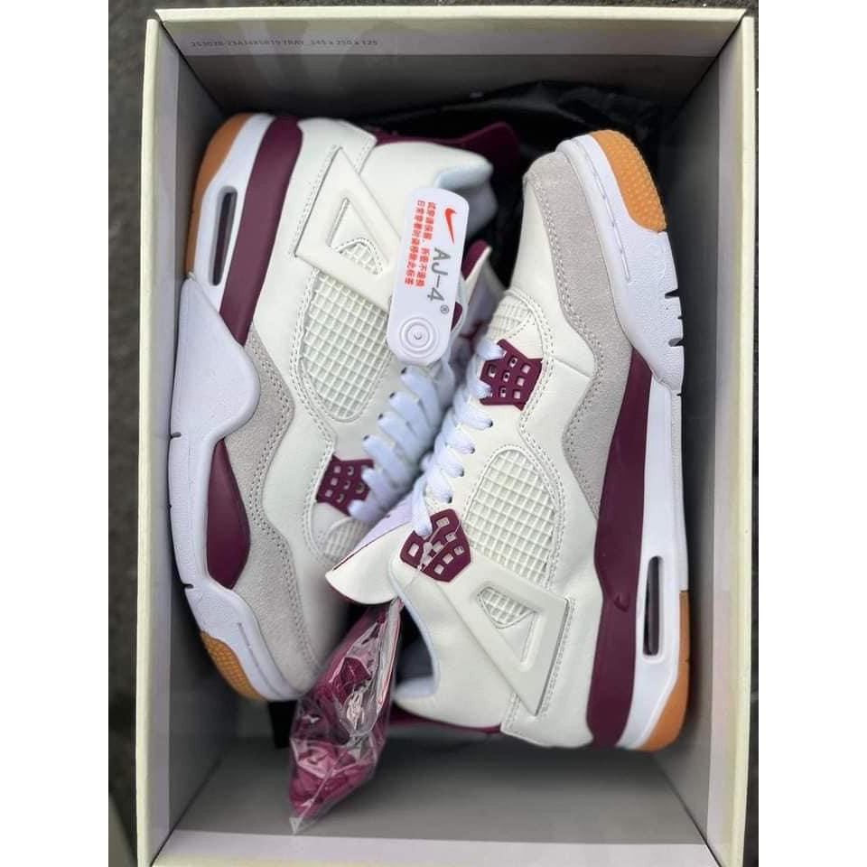 Giày thể thao nam nữ SB x J4 'White Maroon' (Chất lượng cao nhất) Tất miễn phí JUND