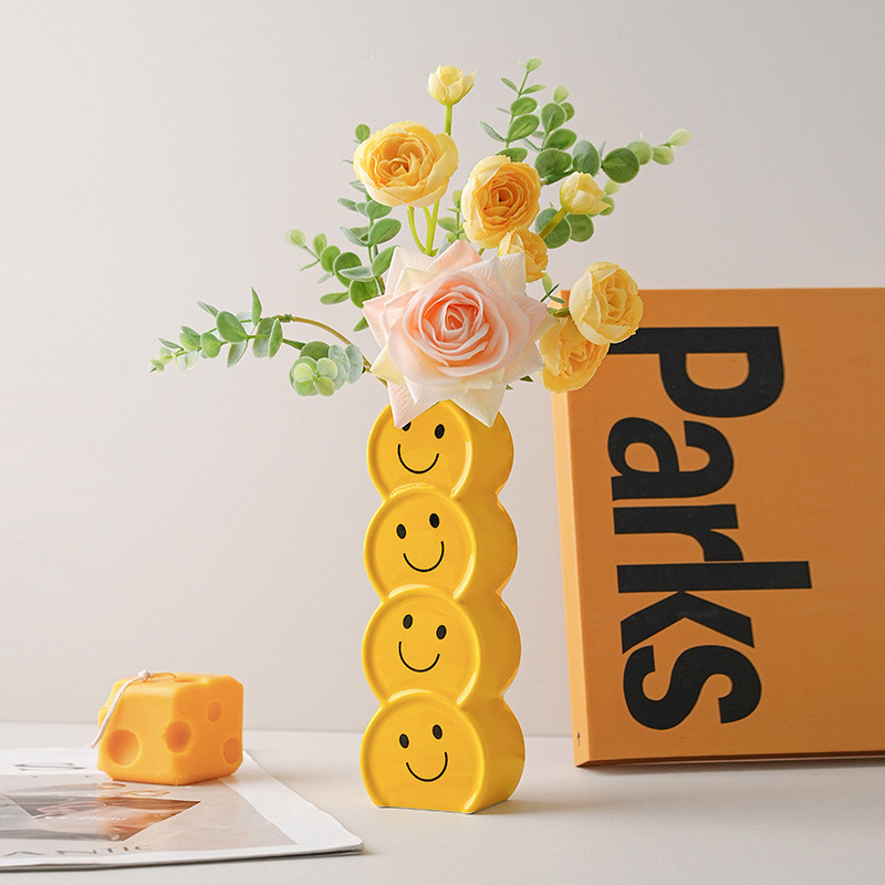 Preferred#Beihanmei Creative Smiley Face Ceramic Vase Ornament Modern Minimalist Home Living Room Fl