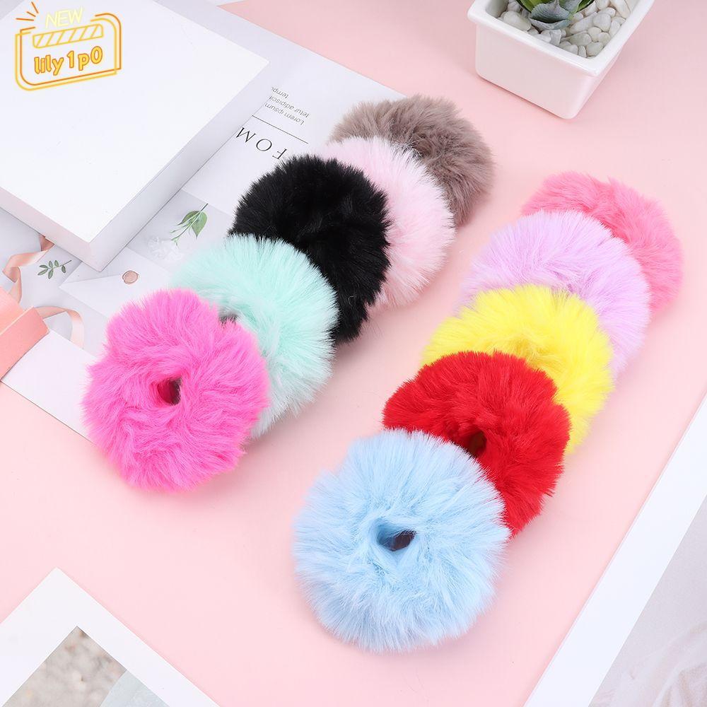 LILY1P0 2 Chiếc Pom Dây Buộc Tóc Mờ Lông Thỏ Giả Tóc Bobbles Nữ Và Bé Gái Dây Buộc Tóc Co Giãn