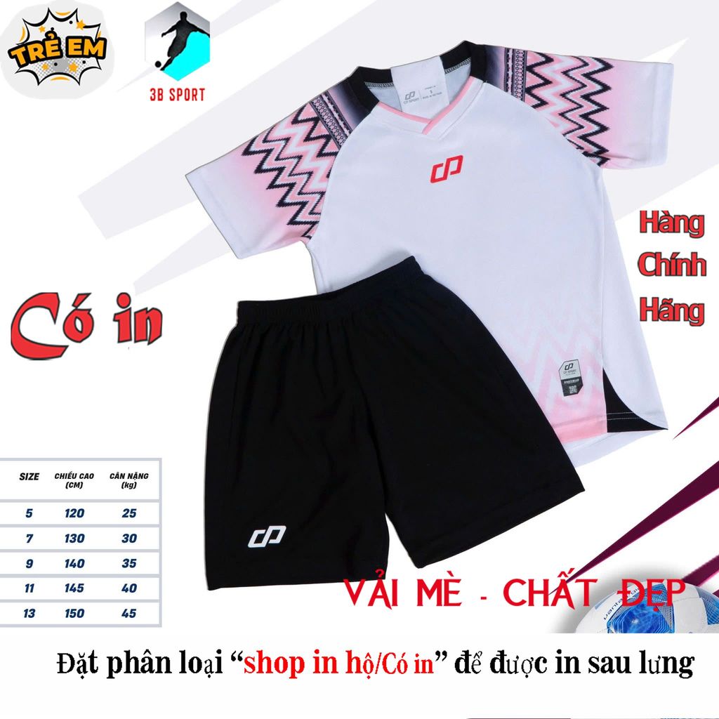 [HÀNG SẴN][Chính hãng CP Sport - Có in tên số] Áo thể thao CP Native Trắng Hồng trẻ em vải mè cao cấ
