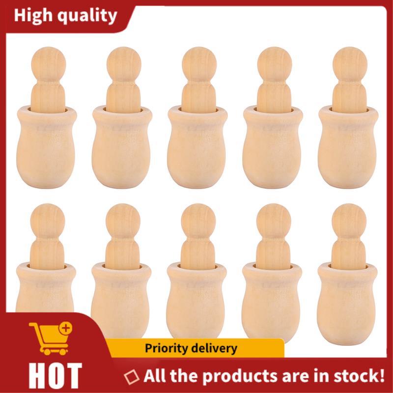 Gỗ Peg People Nesting Set Wood Peg Dolls Kids DIY Montessori Toy Pack gồm 10