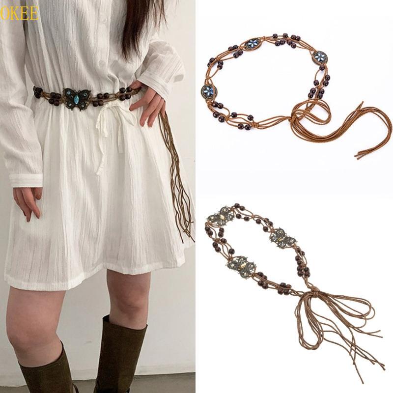 OKEE Phong Cách Bohemian Tua Rua Thắt Lưng Rộng Dây Dệt Thắt Lưng Thắt Lưng Boho Thắt Lưng