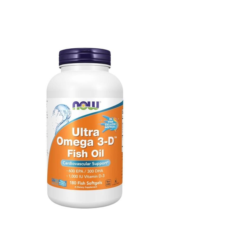 Dầu cá Ultra Omega 3-D Now Foods 180 viên mềm kết hợp Vitamin D3, 600 EPA 300 DHA hỗ trợ tim mạch, d