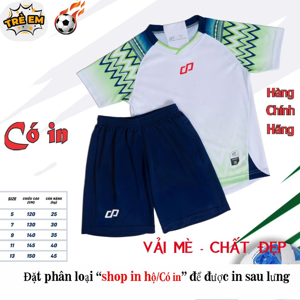 [HÀNG SẴN][Chính hãng CP Sport - Có in sau lưng] Bộ thể thao CP Native Trắng Xanh trẻ em vải mè cao 