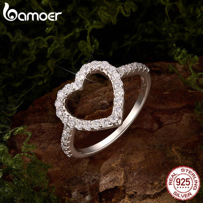 Nhẫn Bạc Bamoer 925 Trái Tim Mở Nhẫn Moissanite Trang Sức Thời Trang Quà Tặng Cho Nữ