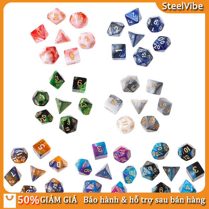 7 viên xúc xắc đa diện xanh cao cấp cho game nhập vai DND bán chạy