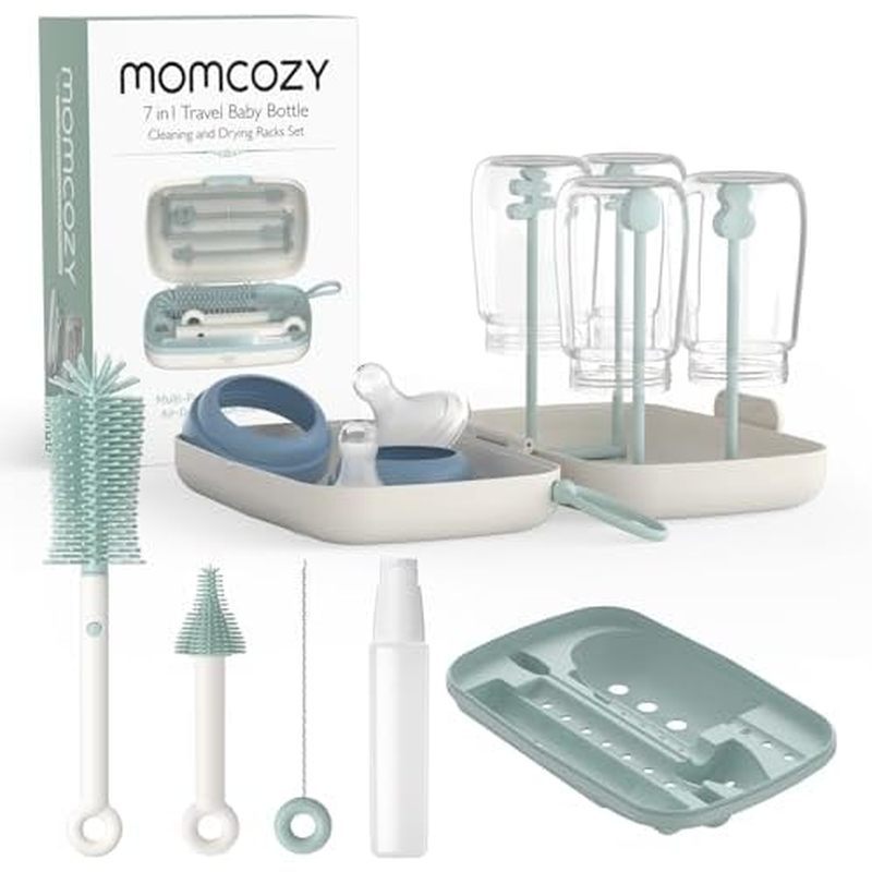 Momcozy Bottle Brush Set - Baby Bottle Cleaner Kit with Silicone Brush, Nipple Brush, Straw Brush, S