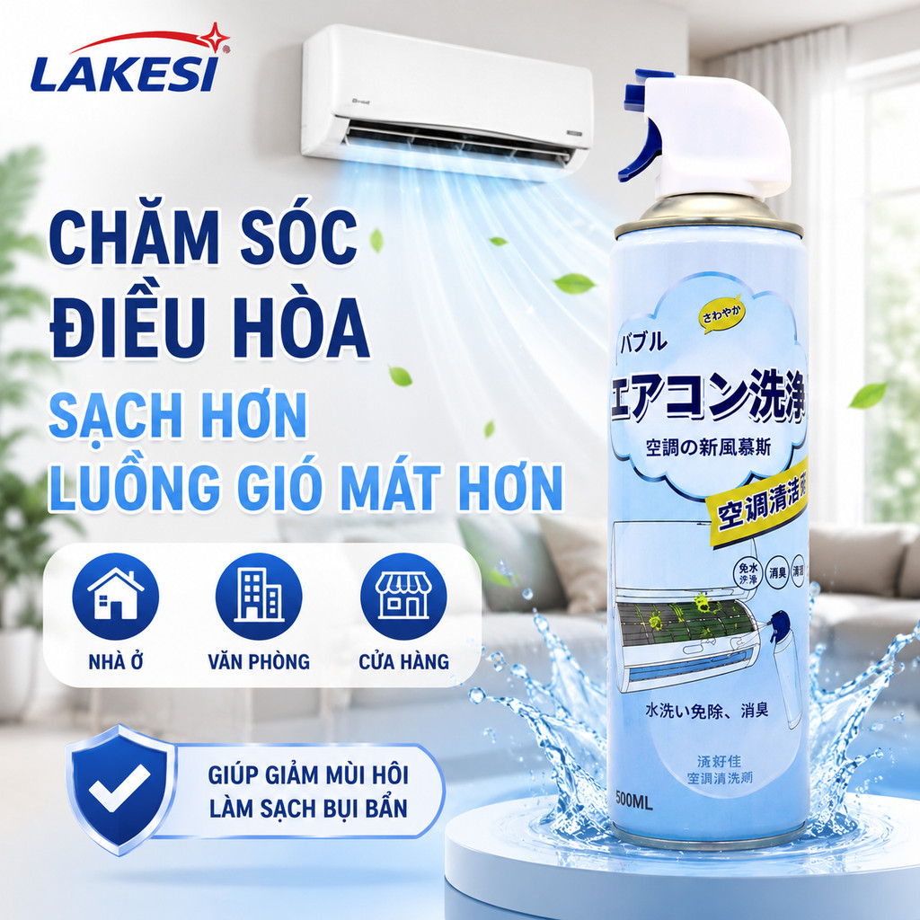 LAKESI Xịt Làm Sạch Điều Hòa 500ml Công Nghệ Nhật Bản Khử Mùi Hiệu Quả