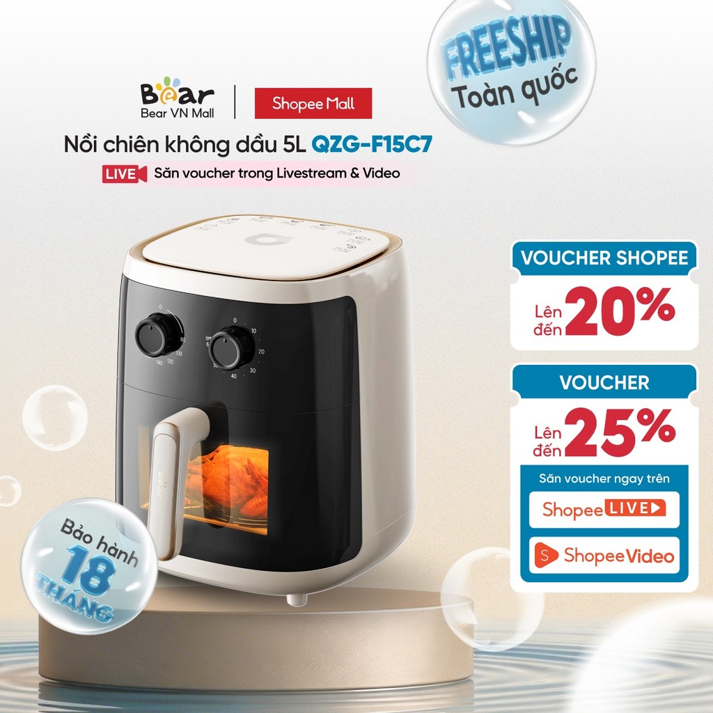 Nồi Chiên Không Dầu 5L Bear QZG-F15C7 - Hàng Chính Hãng