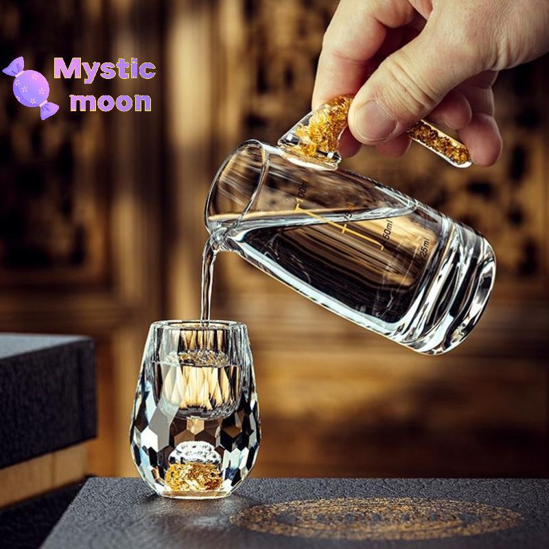 [Mystic] Luxury Double Bottom Crystal Vodka Sake Glass Gold Foil Rượu mùi Trà Quà tặng [Mới]