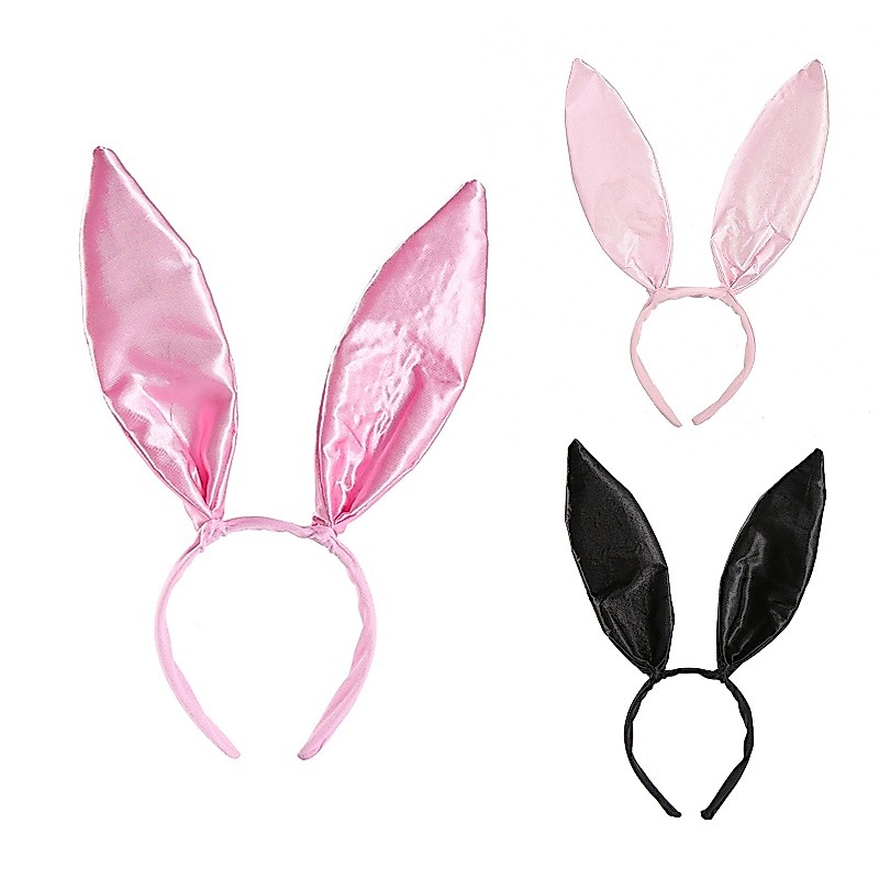 HIK Easter Bunny Ear Headband Satin Hair Hoop Bunny Cosplay Phụ Kiện Tóc