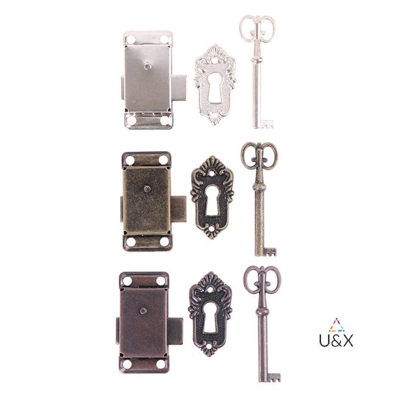 U & X 1 Bộ Vintage Tủ Lo Cổ Đồng Padlo Hasp Móc Lo Cổ Lưới MỚI