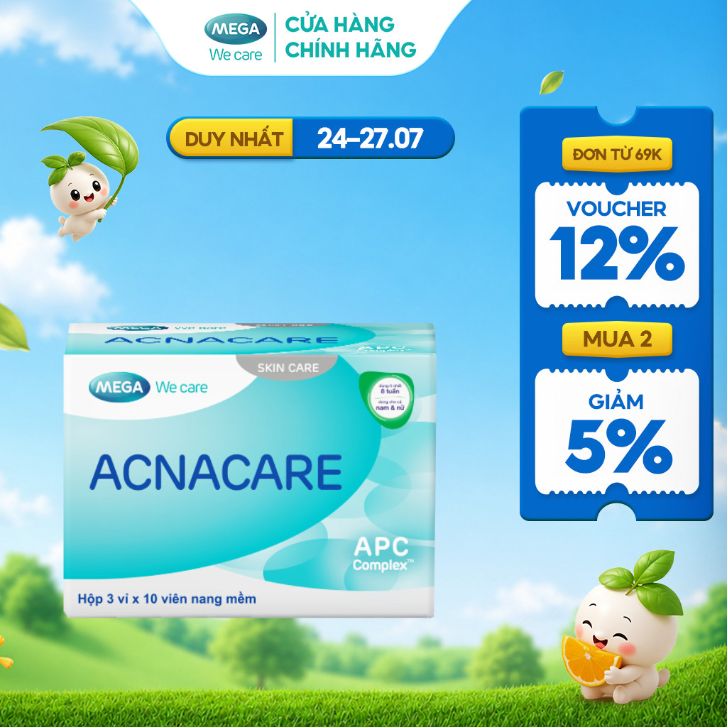TPBVSK Viên uống giảm mụn, giảm nhờn - Kẽm, Crôm, D.Salina, Vitamin C, Vitamin E - ACNACARE Mega We 