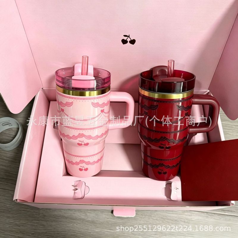 Stanley Cùng Phong Cách Hộp Quà Tặng LoveShackFancy Đồng Thương Hiệu 20oz Nơ Ống Hút Giữ Nhiệt Cốc Q