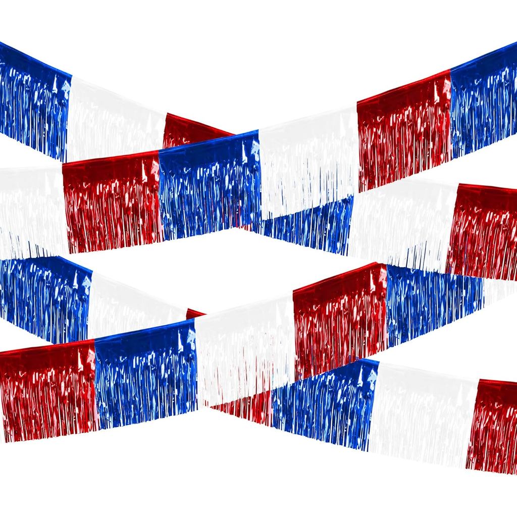 4th of July Đồ trang trí 4 Gói Tinsel Foil Fringe Vòng hoa Rèm Streamers Treo Đỏ Trắng Xanh Viền Phô
