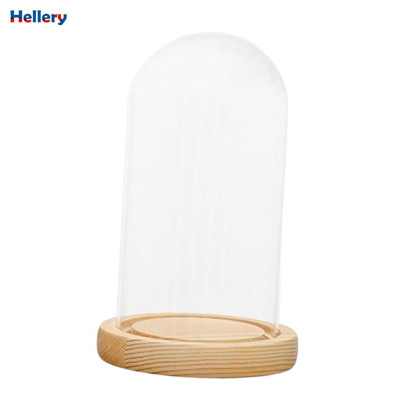 Màn hình Cloche Dome Glass Bell Jar Đế gỗ Accent Trang trí Mái vòm trong suốt Giá đỡ trưng bày tròn 