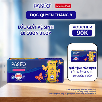 [Combo 20 Cuộn] Giấy Vệ Sinh PASEO 10 Cuộn/Lốc Mềm Mịn Tan Nhanh Không Mùi Không Mực An Toàn (3 Lớp)