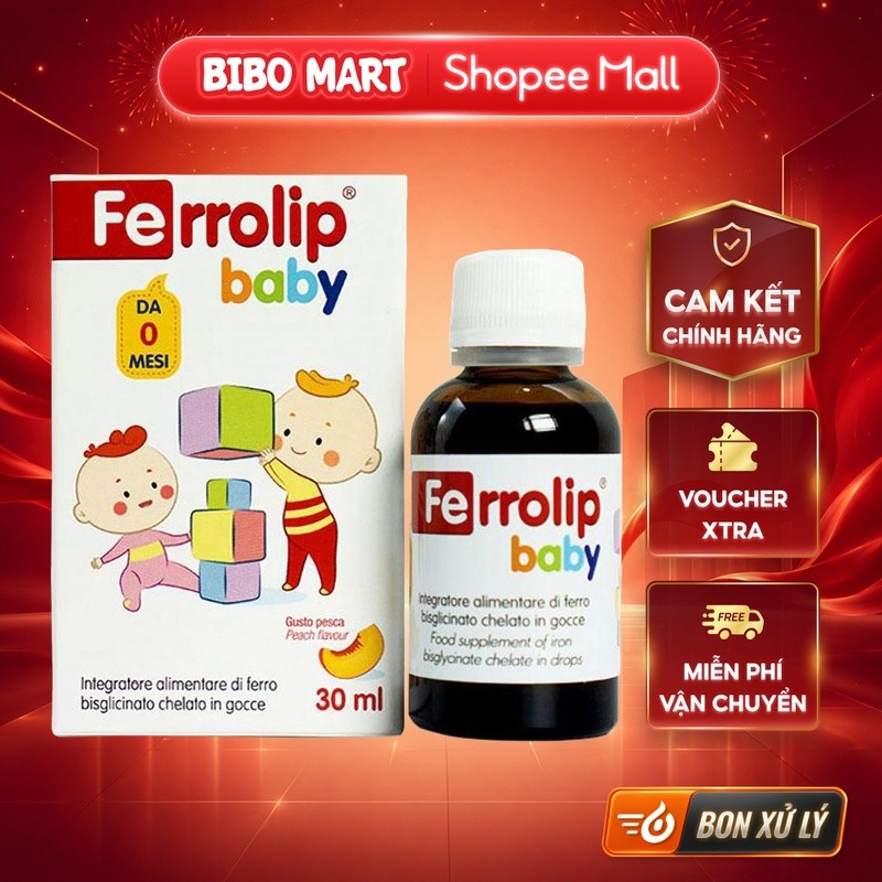 [MALL] Sắt Ferrolip Baby Sắt Hữu Cơ Cho Bé Dạng Nhỏ Giọt Hương Đào Dễ Uống Lọ 30ml - Bibo Mart