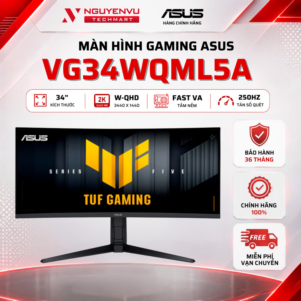 Màn Hình Cong Asus TUF Gaming VG34WQML5A 34 inch 2K (WQHD/Fast VA/250Hz/0.5ms) - Bảo Hành 3 Năm