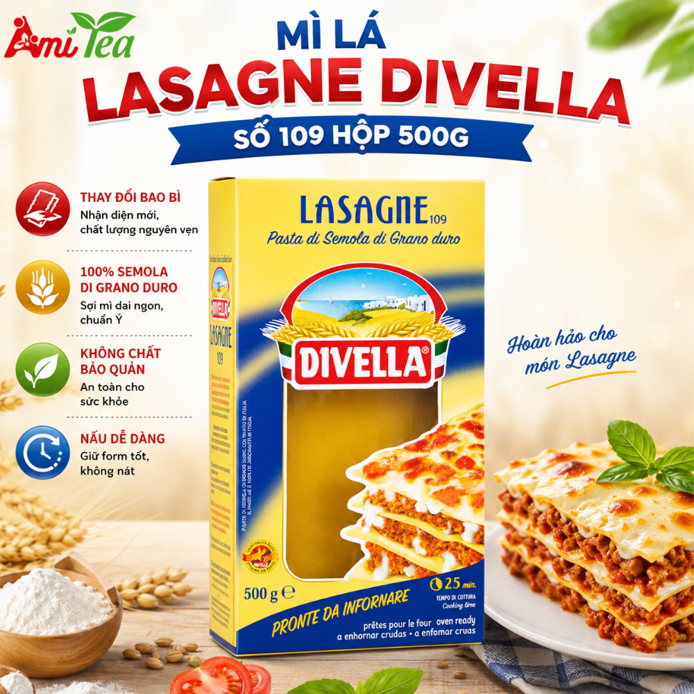 Mì Lá Lasagne Divella Số 109 Hộp 500g Dòng Pasta Chuyên Dụng Cho Món Lasagna Đút Lò
