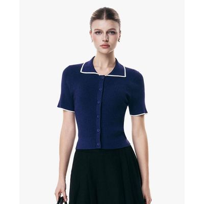 GIGI - Áo dệt kim nữ cổ bẻ tay ngắn phom ôm_G1305K252713-26