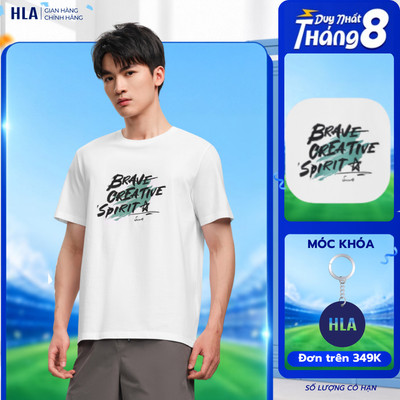 Áo thun nam HLA tay ngắn - Logo in Brave Creative Spirit mềm mại, thoáng mát