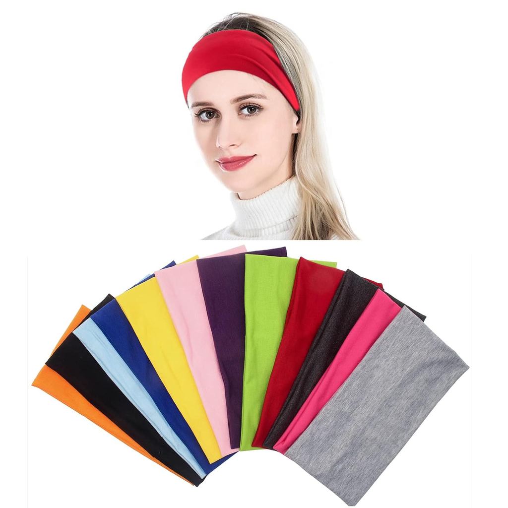 Yeshan Gói 12 Băng Đô Quấn Thể Thao Co Giãn 5 Inch Rộng / Quấn Đầu / Băng Đô Tập Yoga / Khăn Đầu / B