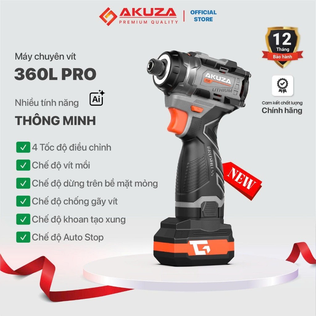 Máy Vặn Vít 360L PRO Akuza Có Chế Độ Xung 1Pin 4Cell + 1Pin 8Cell Nhỏ Gọn Máy Khỏe Không Chổi Than