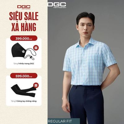 Áo sơ mi ngắn tay DGC kẻ dáng suông vạt lượn Phong Cách Trẻ Trung - SASNBF23M