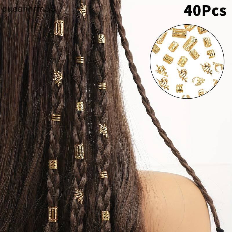 Cod 40pcs Vintage Vàng Bạc Hollow tóc Cuff Nhẫn braids tóc Phụ Kiện Set
