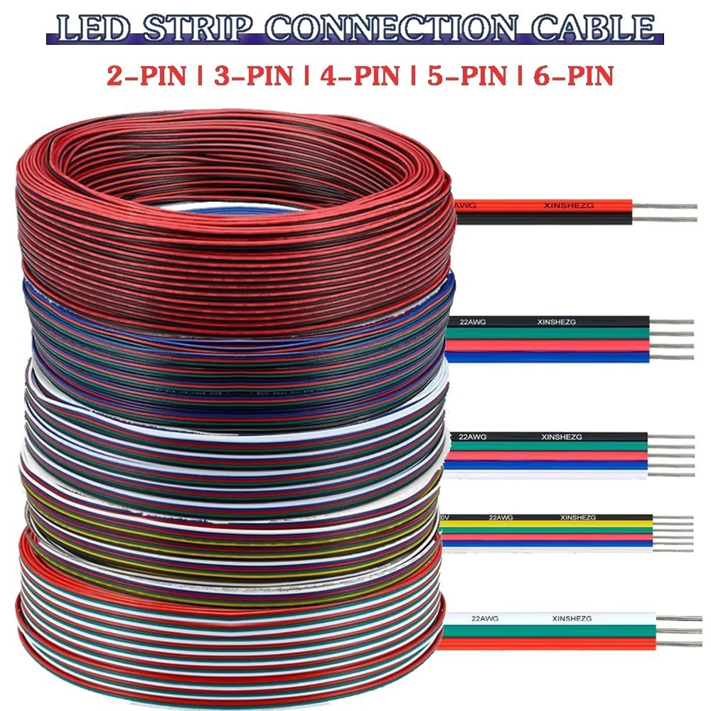 5M / 10M 2Pin 3Pin 4Pin 5Pin 6Pin 22AWG Điện Nối Dài Dây Cáp Kết Nối Cho 5050 2835 COB RGB RGBW RGBW