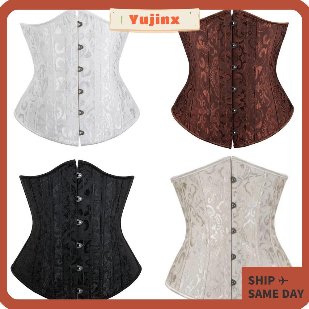 YUJINX Corset Bustier Top, Đen Trắng Nâu 26 Xương Thép Jacquard Underbust Corset, Nữ Eo Huấn Luyện C