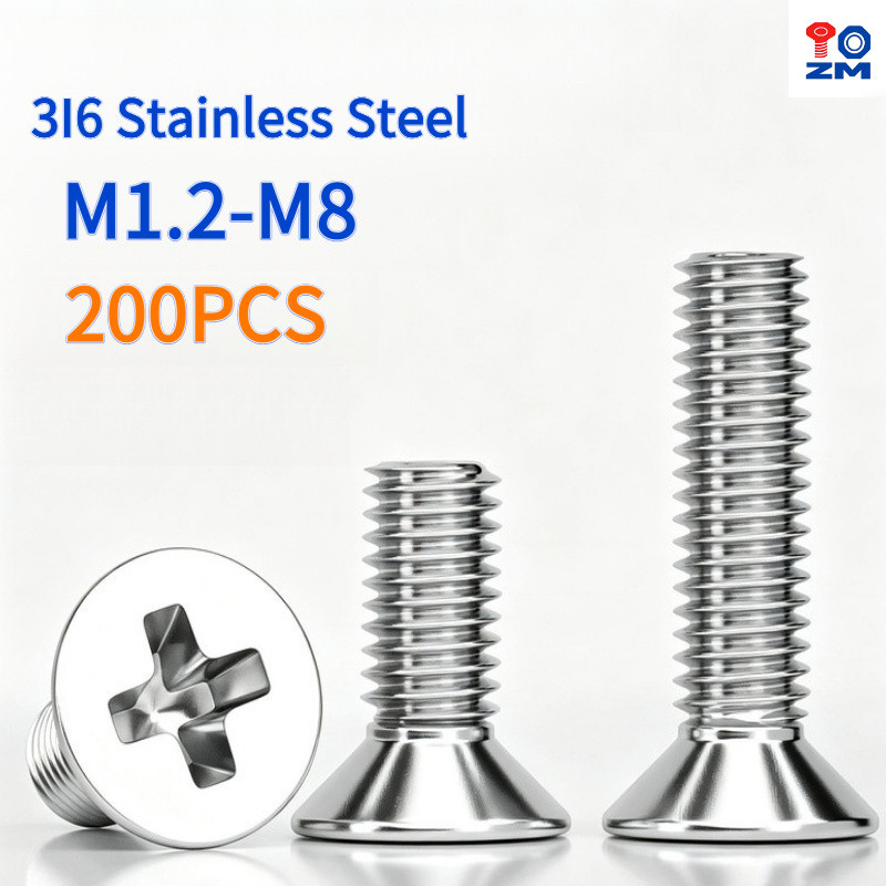 200PCS 316 Stainless Steel Countersunk Phillips Screw M1.2-M8 Vít Đầu Chìm Chữ Thập Thép Không Gỉ 31
