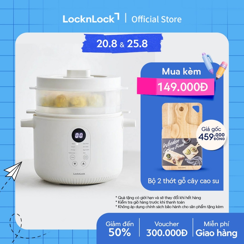 🔥🔥 Nồi nấu chậm đa năng Locknlock Bianco Multi-function Slow Cooker 2.5L EJP164IVY