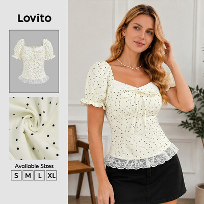 Áo Lovito phong cách thường ngày cột dây mùa xuân/hè màu trắng cho nữ LK2LD331