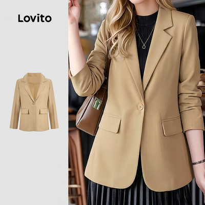Áo blazer nữ Lovito kaki xuân hè nút phong cách thường ngày LNL143301