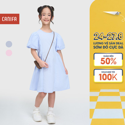 Váy liền bé gái CANIFA tay bồng dáng xòe phong cách tiểu thư 1DS25C006