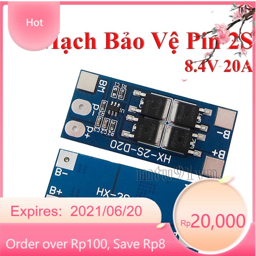 Mạch Bảo Vệ Pin Li-Ion 18650 2S 7.4V - 8.4V 10A 2S-D20 / HX-2S-D20