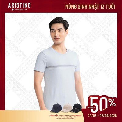 Áo thun nam tay ngắn ARISTINO slim fit Cotton thoáng mát thiết kế sọc ngang thời trang ATS014S3
